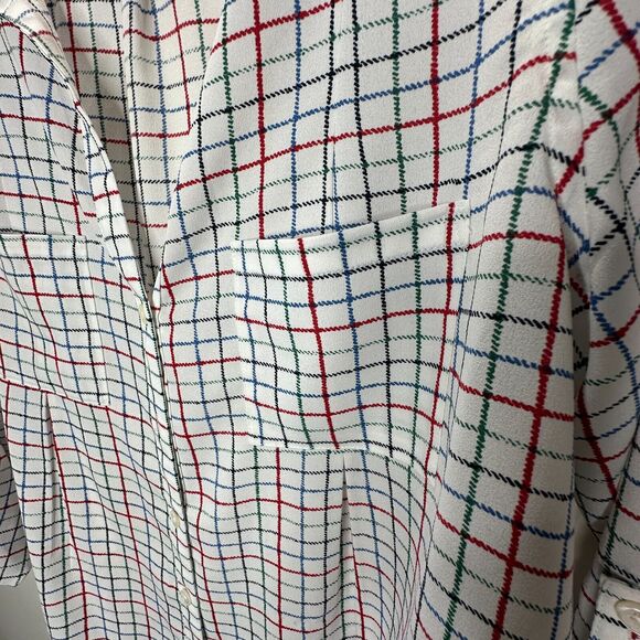 Joie White Red Blue Black & Green Plaid Front Button Pockets Long Sleeve Shirt L - Picture 4 of 13
